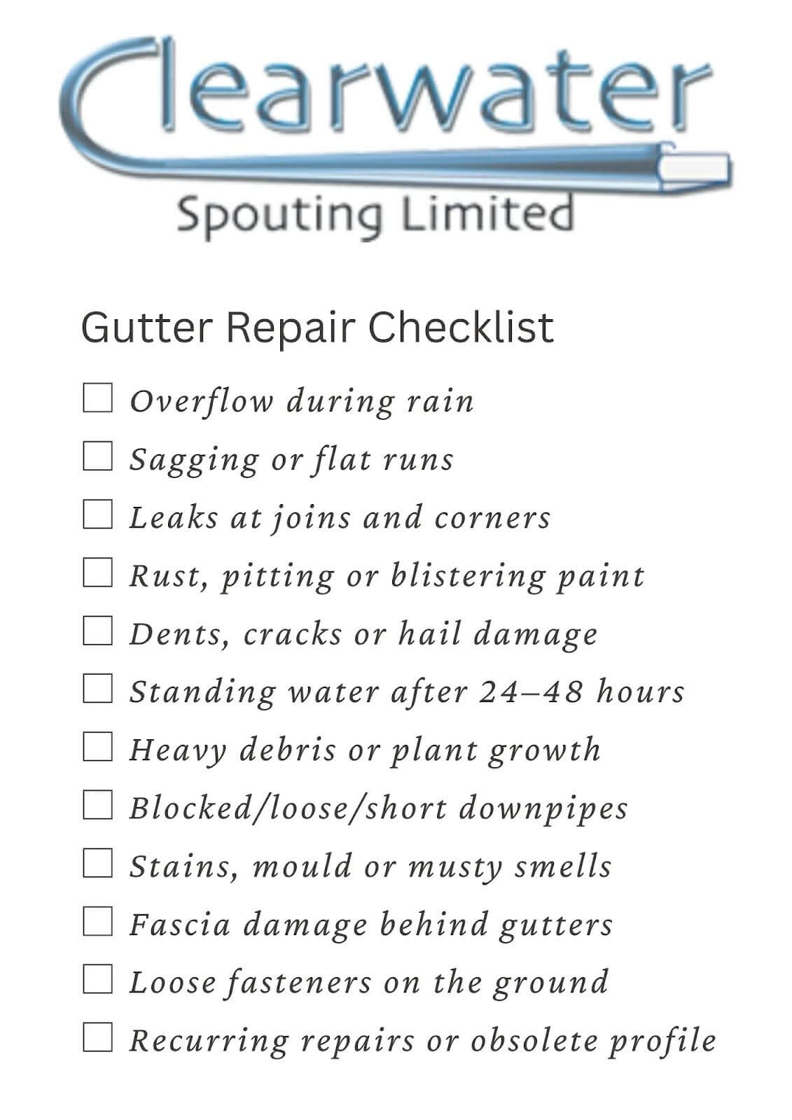 Gutter repair checklist