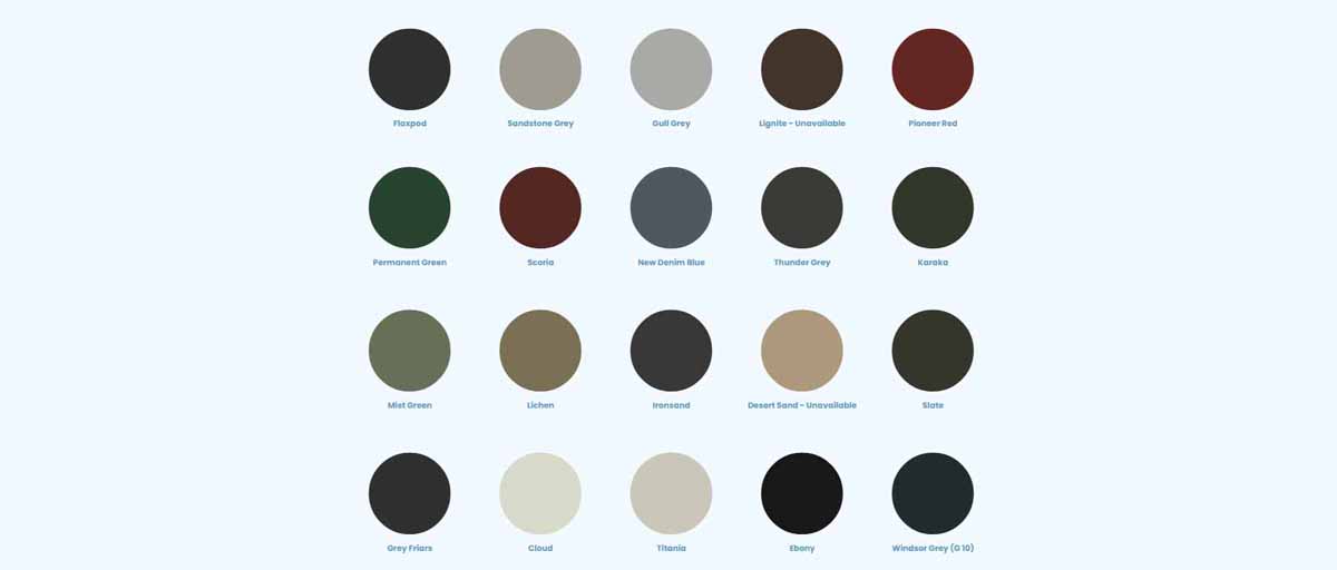 Spouting colour swatches for Christchurch homes from Clearwater Spouting colour range Spouting colour swatches for Christchurch homes from Clearwater Spouting colour range